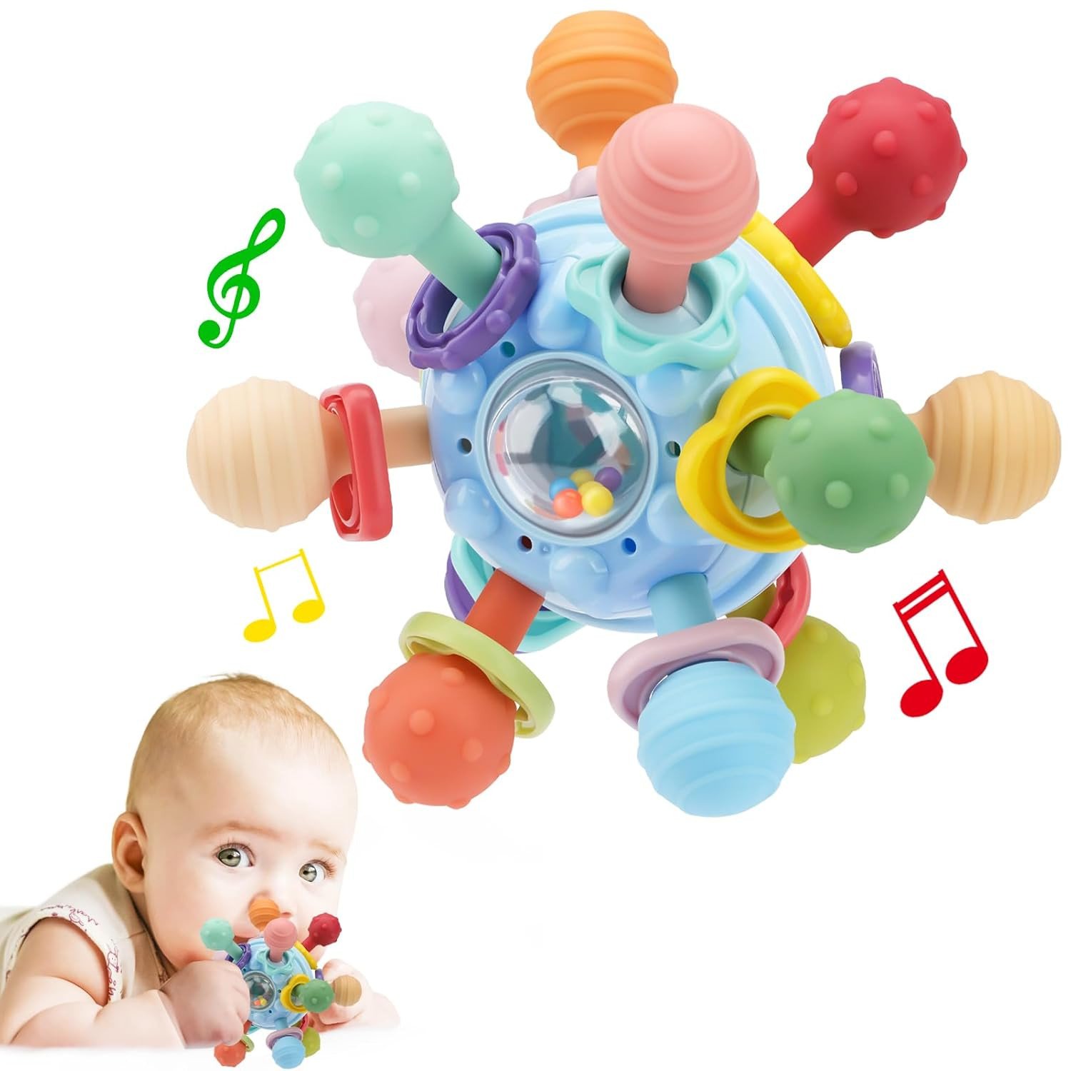 Baby Montessori Sensory Teether Toy for 0-6, 6-12 Months,